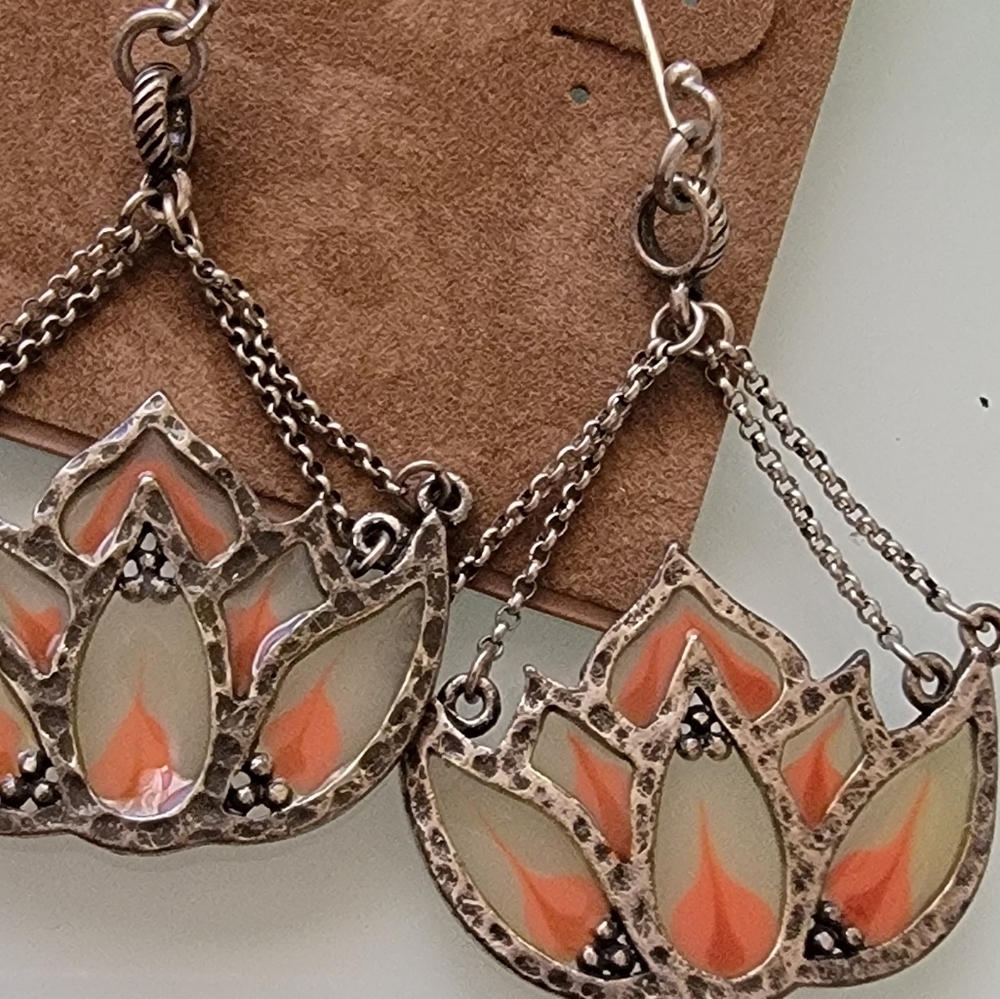 Lucky Brand Lotus Creme and Reddish Orange Earrings - Picture 6 of 6